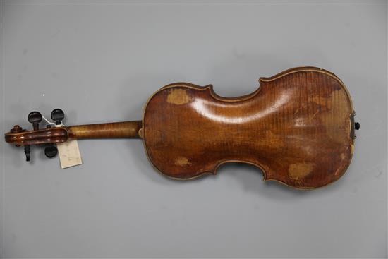 A violin with one piece back, bearing label for Franciscus Gobetti Veneliis 1703, overall 23in., cased